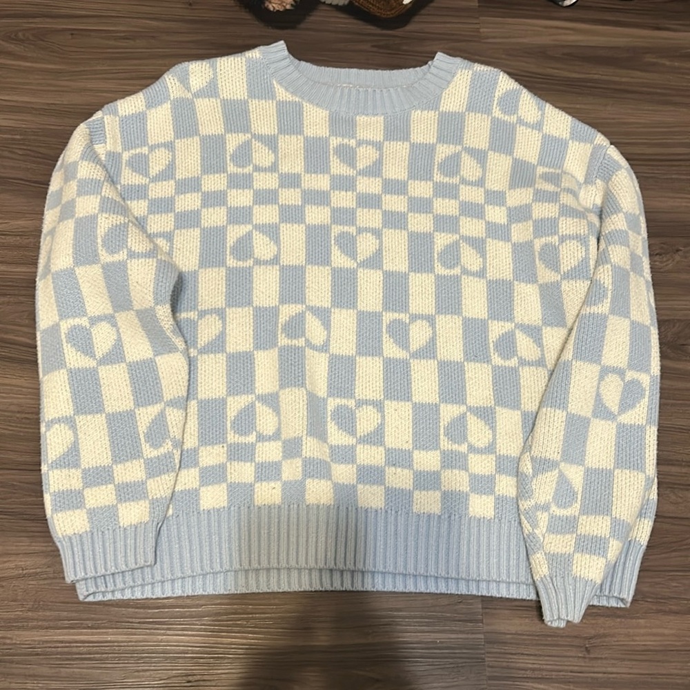 Light blue and white heart sweater